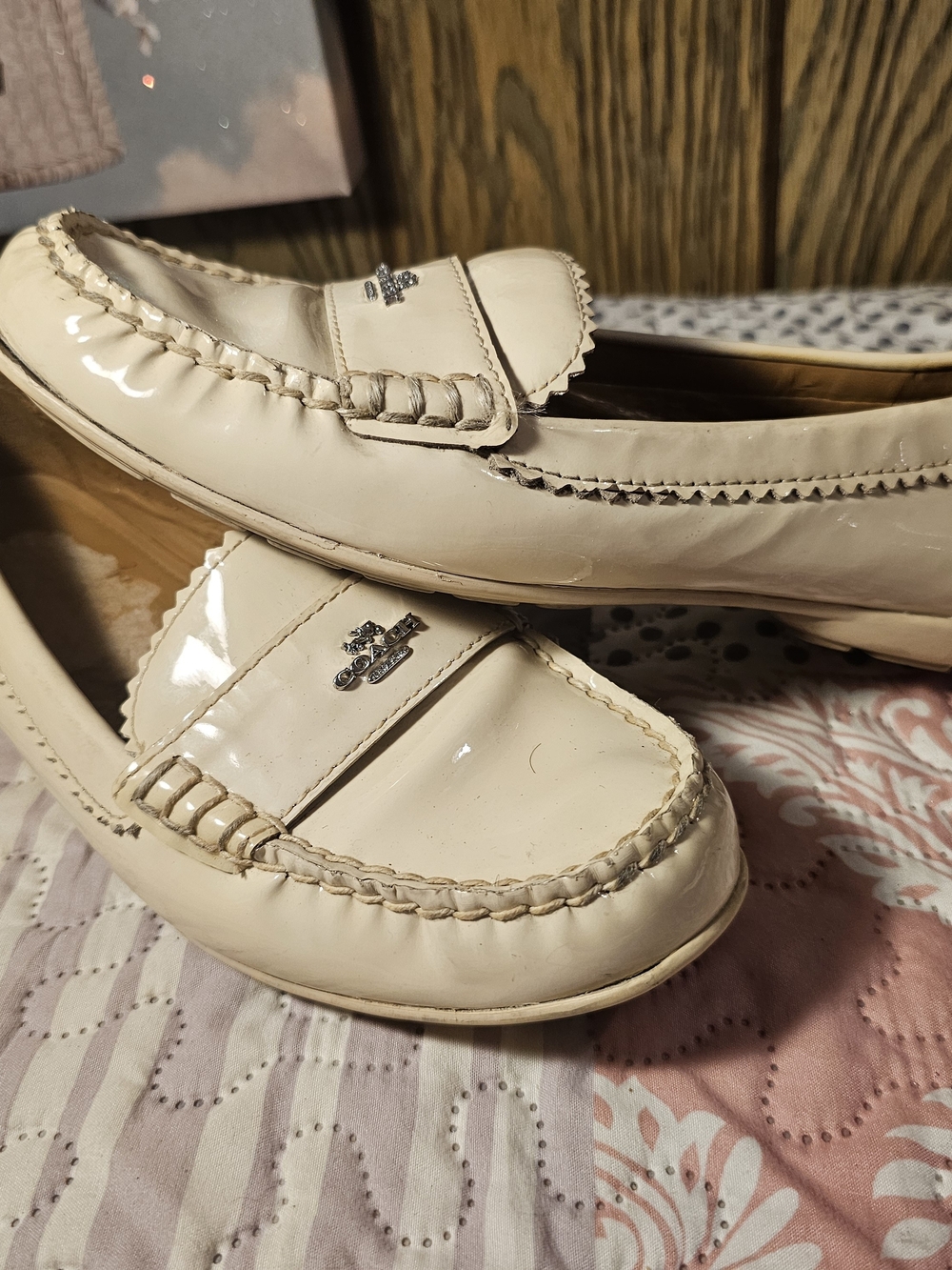 Coach Odet Cream Patent Leather Penny Loafers